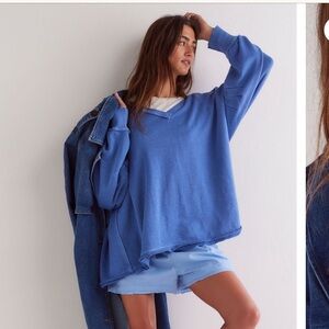 We The Free Venice V neck sweatshirt in Dutch blue